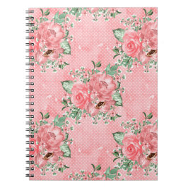 水の色みすぼらしいシックなピンクのバラと水玉模様 ノートブック