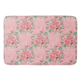 水の色みすぼらしいシックなピンクのバラと水玉模様 バスマット