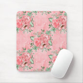 水の色みすぼらしいシックなピンクのバラと水玉模様 マウスパッド (マウス)