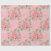水の色みすぼらしいシックなピンクのバラと水玉模様 ラッピングペーパー (フラット)