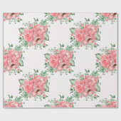 水の色みすぼらしいシックなピンクのバラと水玉模様 ラッピングペーパー (フラット)
