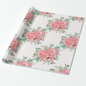 水の色みすぼらしいシックなピンクのバラと水玉模様 ラッピングペーパー (アンロールド)
