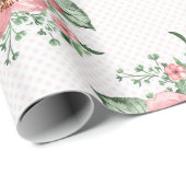 水の色みすぼらしいシックなピンクのバラと水玉模様 ラッピングペーパー (ロールコーナー)