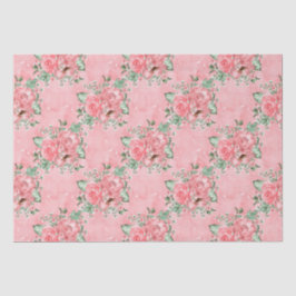 水の色みすぼらしいシックなピンクのバラと水玉模様 薄葉紙