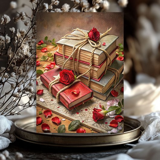 水の色みすぼらしいシックなヴィンテージ赤いバラの古い本 薄葉紙