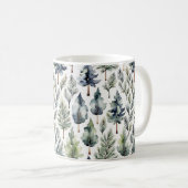 水の色もみの木の森パターン(の模様が)あるグリーンマグ コーヒーマグカップ (正面右)