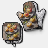 水の色りんご絵画の 鍋つかみ&鍋敷きセット (正面/裏面)