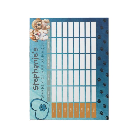 水の色をカスタマイズする犬の週ごとのクラススケジュール ノートパッド (回転)