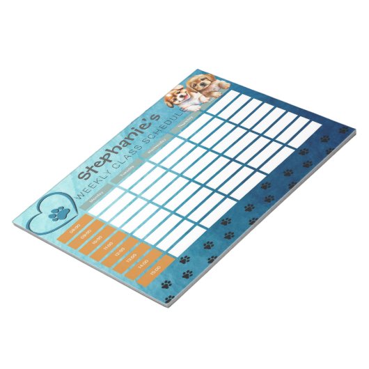 水の色をカスタマイズする犬の週ごとのクラススケジュール ノートパッド (アングル)