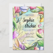 水の色をカスタマイズする縁付き花 招待状 (正面)