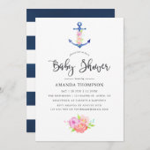 水の色をテーマ航海のにしたフローラベビーシャワー 招待状 (正面/裏面)