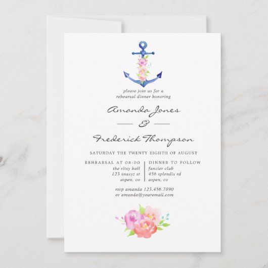 水の色をテーマ航海のにしたフローラリハーサルディナー 招待状 (正面)