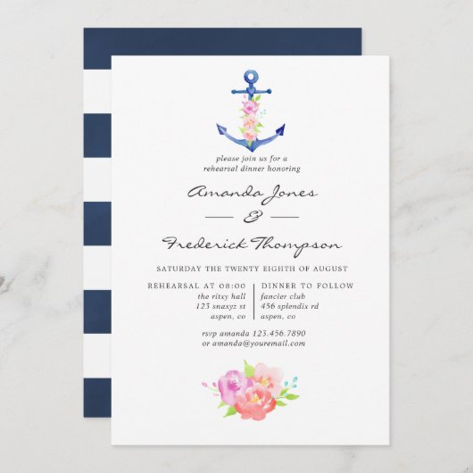 水の色をテーマ航海のにしたフローラリハーサルディナー 招待状 (正面/裏面)