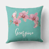 水の色をパーソナライズするピンクの蛾の蘭の花 クッション (裏面)