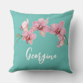 水の色をパーソナライズするピンクの蛾の蘭の花 クッション (正面)