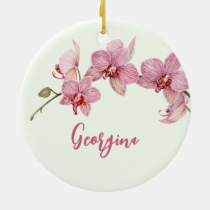 水の色をパーソナライズするピンクの蛾の蘭の花 セラミックオーナメント