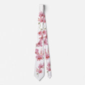 水の色をパーソナライズするピンクの蛾の蘭の花 ネクタイ (正面)