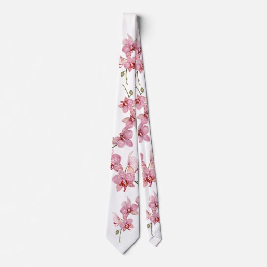 水の色をパーソナライズするピンクの蛾の蘭の花 ネクタイ (正面)