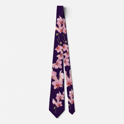 水の色をパーソナライズするピンクの蛾の蘭の花 ネクタイ (正面)