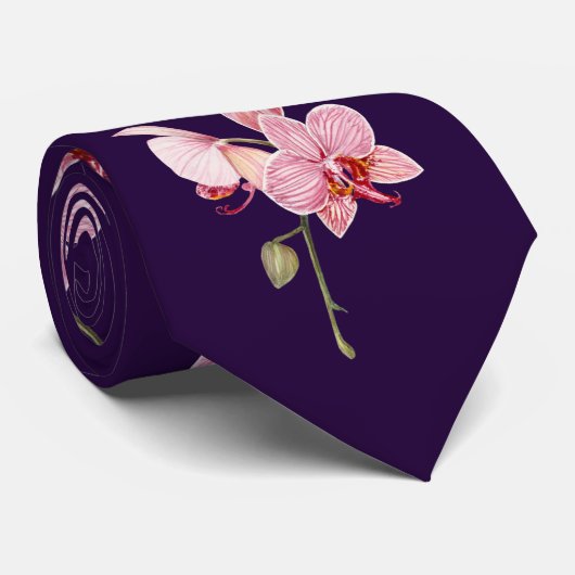 水の色をパーソナライズするピンクの蛾の蘭の花 ネクタイ (ロール)