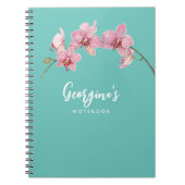 水の色をパーソナライズするピンクの蛾の蘭の花 ノートブック (正面)