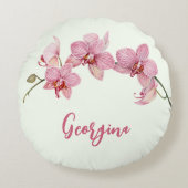水の色をパーソナライズするピンクの蛾の蘭の花 ラウンドクッション (正面)