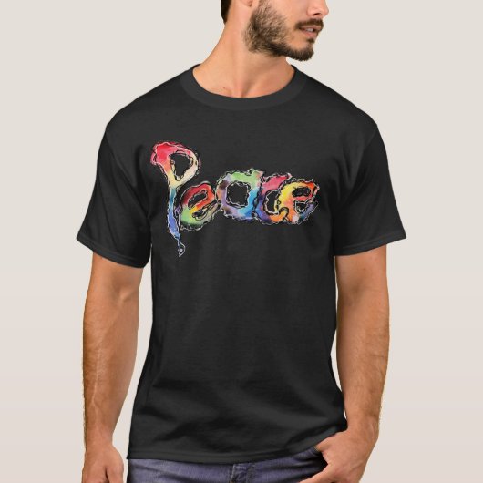 水の色を使用したPeaceステートメントカラフル Tシャツ (正面)