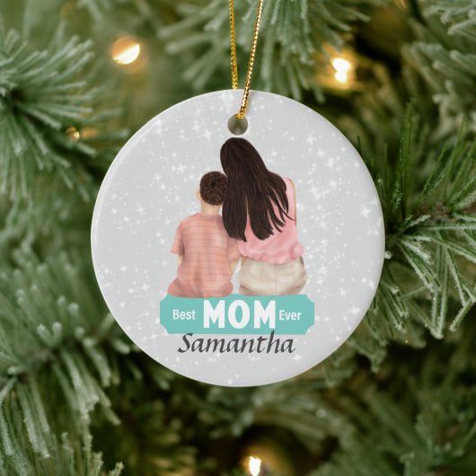 水の色を母と息子にパーソナライズ |グレー セラミックオーナメント (ツリー)