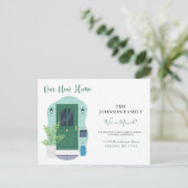 水の色を私たちの新しい家の動く発表 ポストカード (スタンド正面)