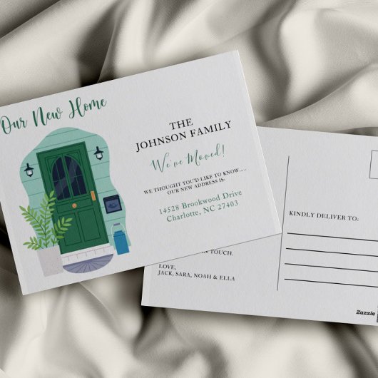 水の色を私たちの新しい家の動く発表 ポストカード