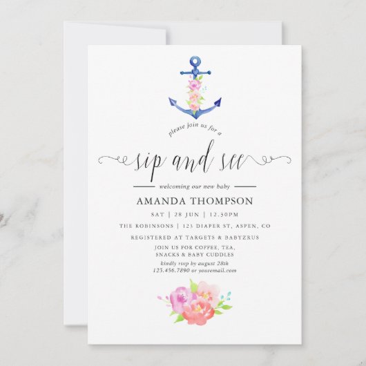 水の色を航海のテーマにしたフローラsipと参照 招待状 (正面)