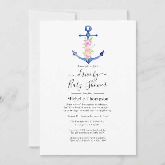 水の色を航海のブライダルまたはベビーシャワーで駆動 招待状 (正面)