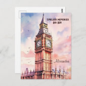 水の色アイコニックランドマークシティロンドンビッグベン ポストカード (正面/裏面)