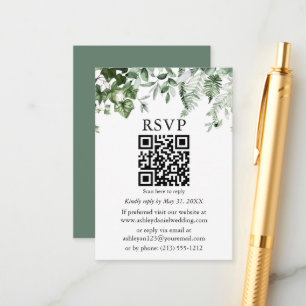 水の色アイビーシダSageグリーン結婚ズQR RSVP エンクロージャーカード