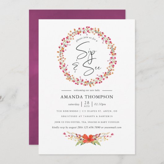 水の色アクアレルワイルドフラワーシップと参照 招待状 (正面/裏面)