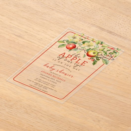 水の色アップルの目の秋の赤ちゃんシャワー アクリル招待状 (レイダウン)