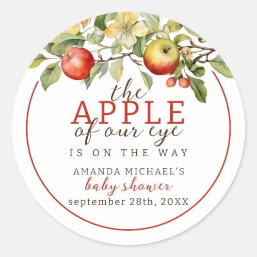 水の色アップルの目の秋の赤ちゃんシャワー ラウンドシール (正面)