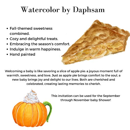 水の色アップルパイ秋の赤ちゃんシャワー 招待状