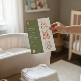 水の色アップルベビーシャワーグリーンと赤の服 招待状