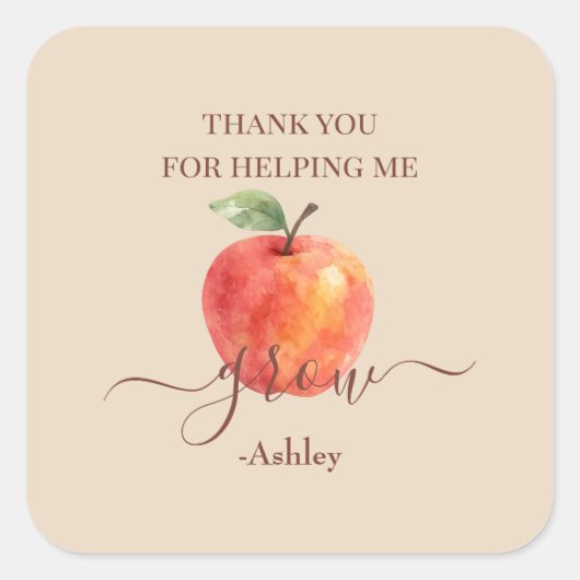 水の色アップル先生 – ありがとうギフト –  スクエアシール (正面)