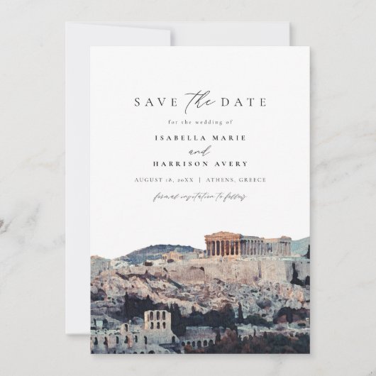 水の色アテナイのアクロポリス日付を保存 招待状 (正面)