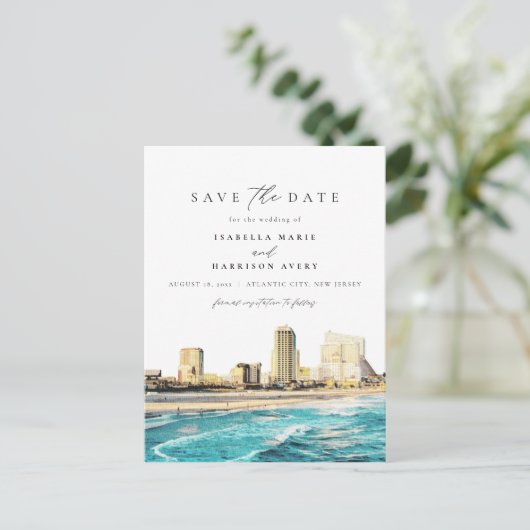 水の色アトランティックシティニュージャージーシティスカイライン ポストカード (スタンド正面)