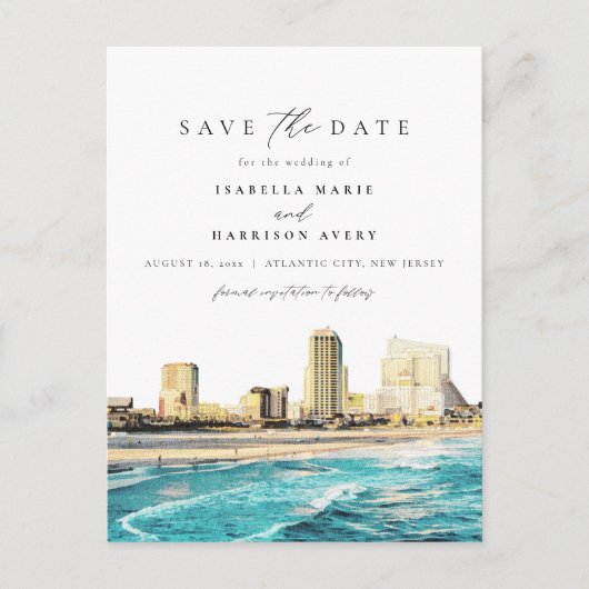 水の色アトランティックシティニュージャージーシティスカイライン ポストカード (正面)