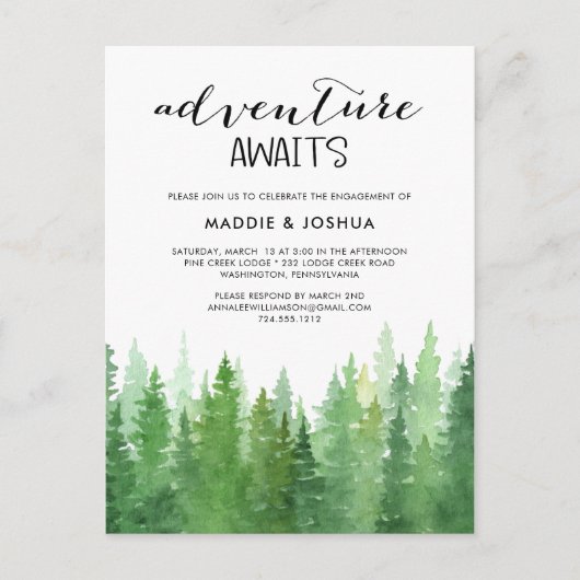 水の色アドベンチャーアウェイズフォレスト婚約Inv ポストカード (正面)