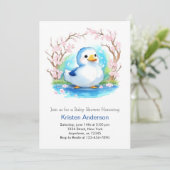 水の色アヒルかわいい牧草地の男の子の赤ちゃんシャワー 招待状 (スタンド正面)