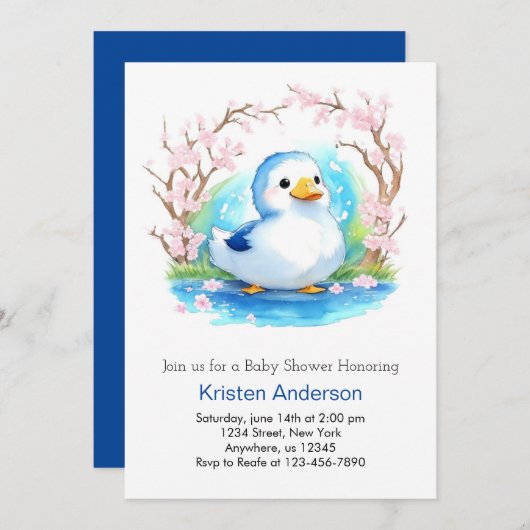 水の色アヒルかわいい牧草地の男の子の赤ちゃんシャワー 招待状 (正面/裏面)