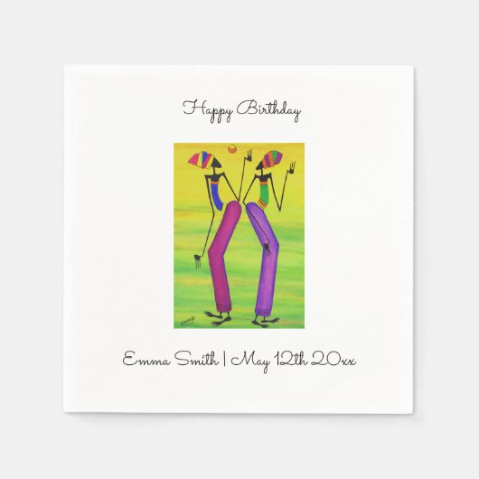 水の色アフリカ美術の喜びと幸せ スタンダードカクテルナプキン (正面)