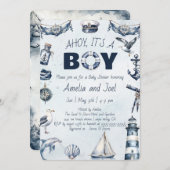 水の色アホイその男の子の赤航海のちゃんシャワー 招待状 (正面/裏面)
