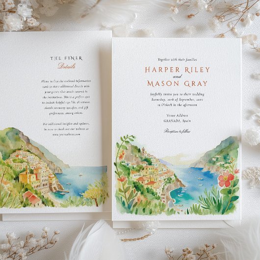 水の色アマルフィコーストイタリア宛先ウェディング 招待状