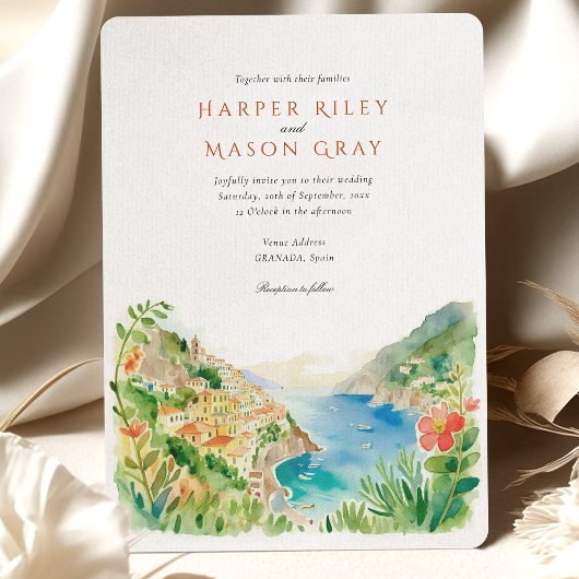 水の色アマルフィコーストイタリア宛先ウェディング 招待状